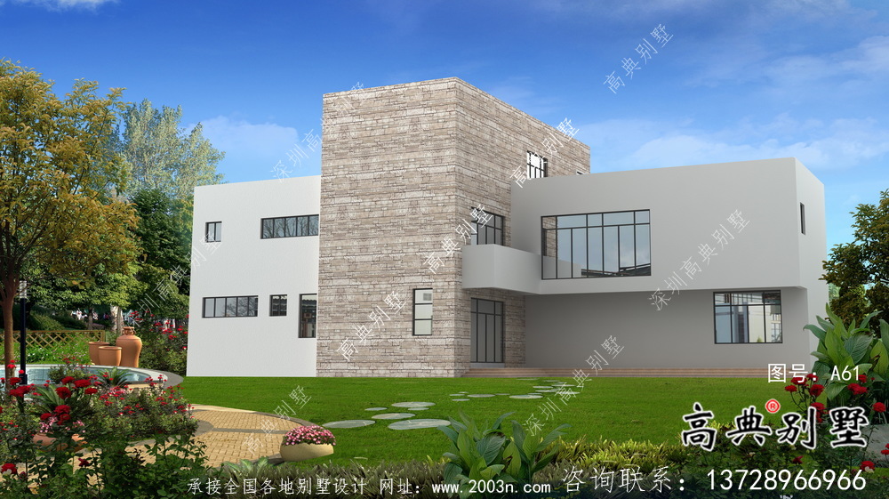 现代风格三层平屋顶别墅设计图