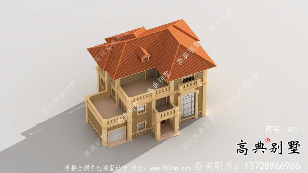 独幢古典风格经济三层别墅建筑设计图纸+设计效果图