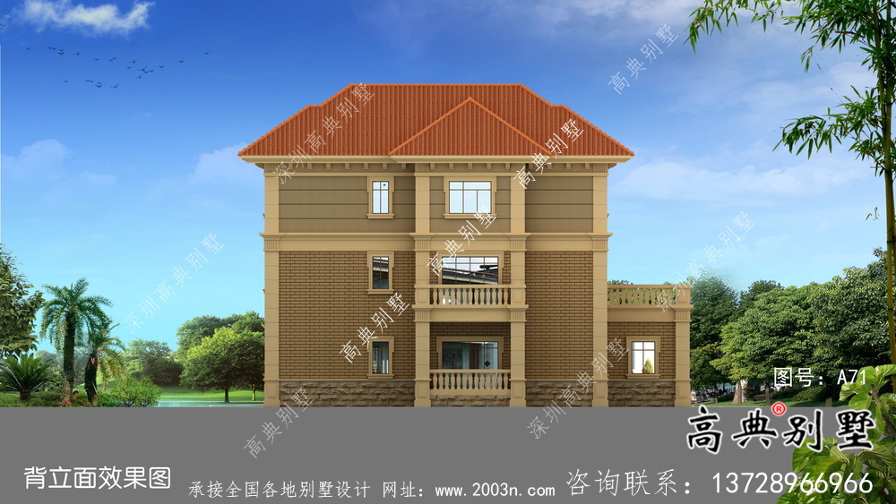 独幢古典风格经济三层别墅建筑设计图纸+设计效果图