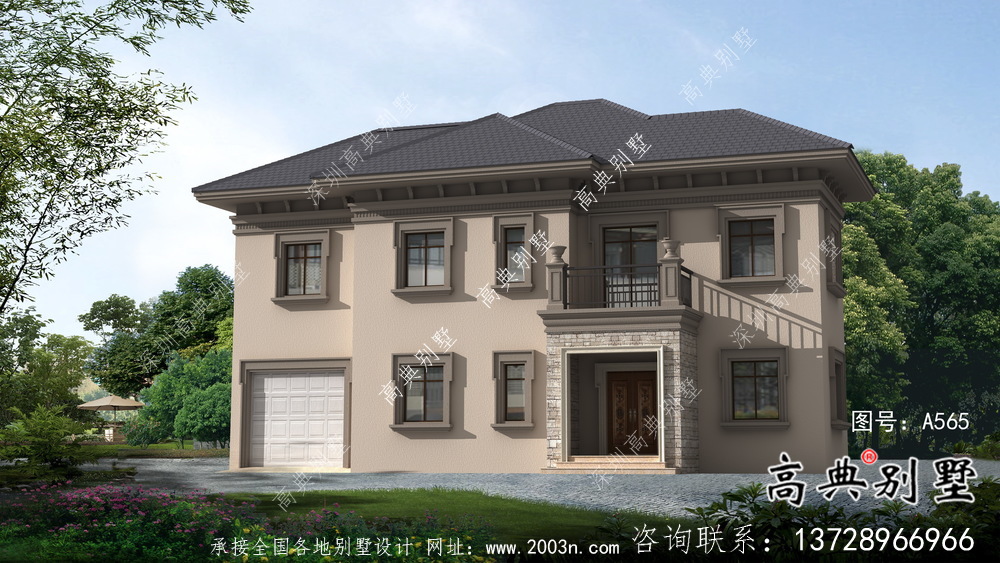 欧式风格两层经济别墅建筑图（带效果图）