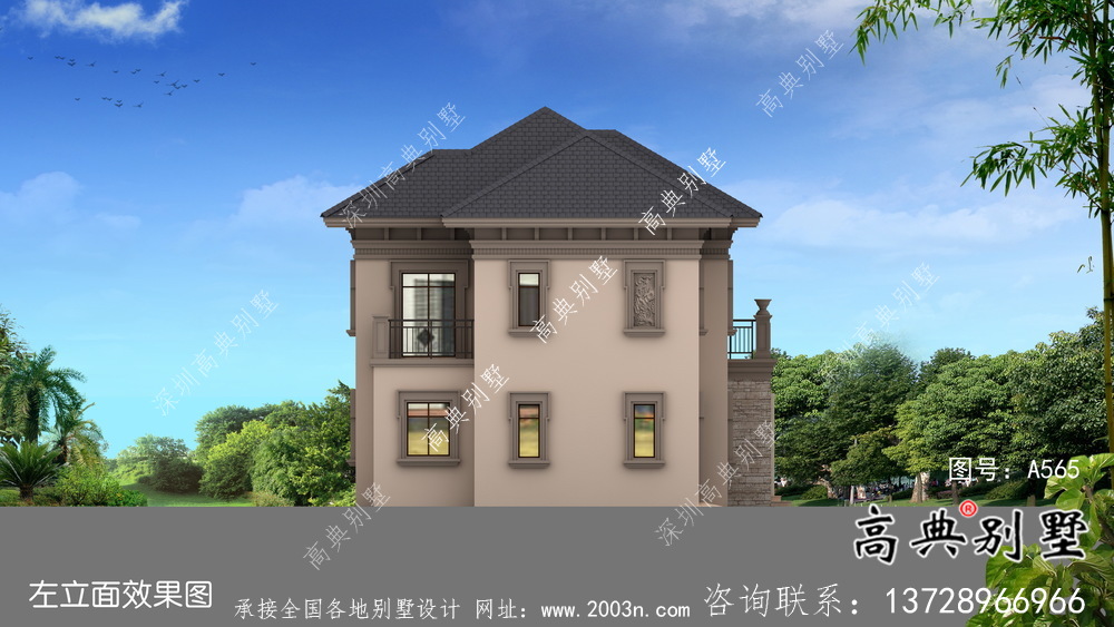 欧式风格两层经济别墅建筑图（带效果图）