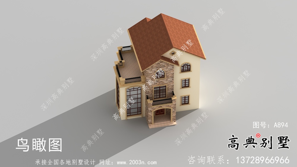 复式独特三层欧式别墅外观效果图