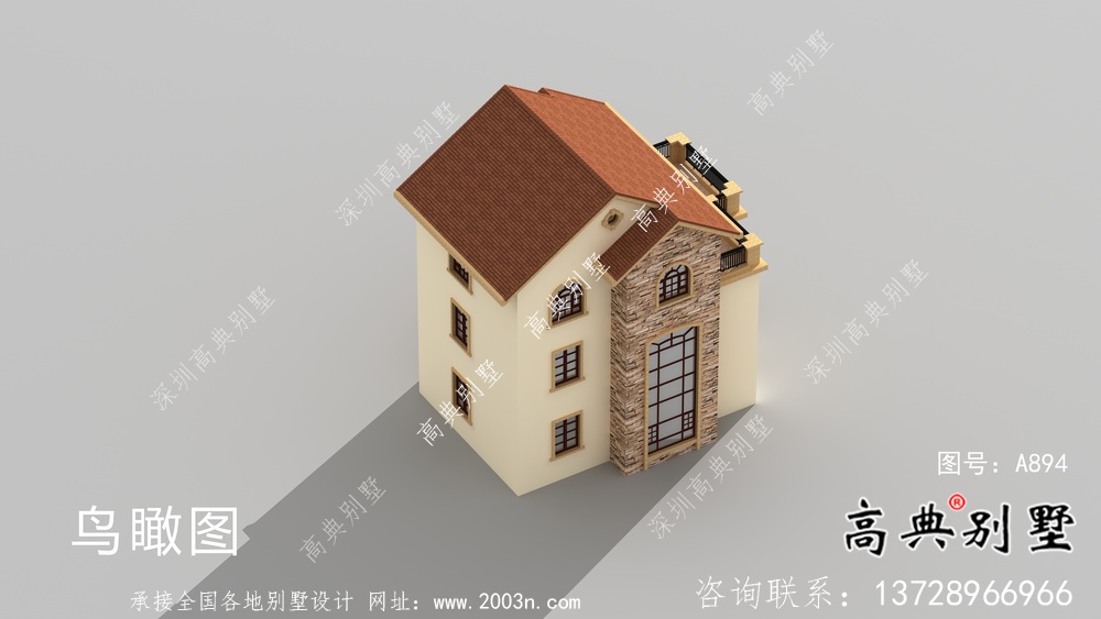 复式独特三层欧式别墅外观效果图