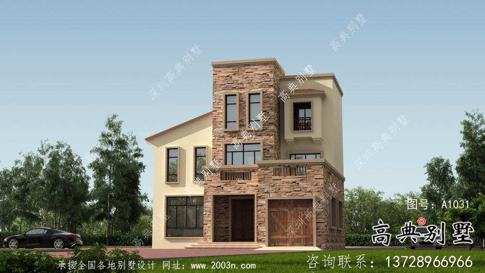 最新款乡村高端欧式平屋顶自建别墅工程图纸