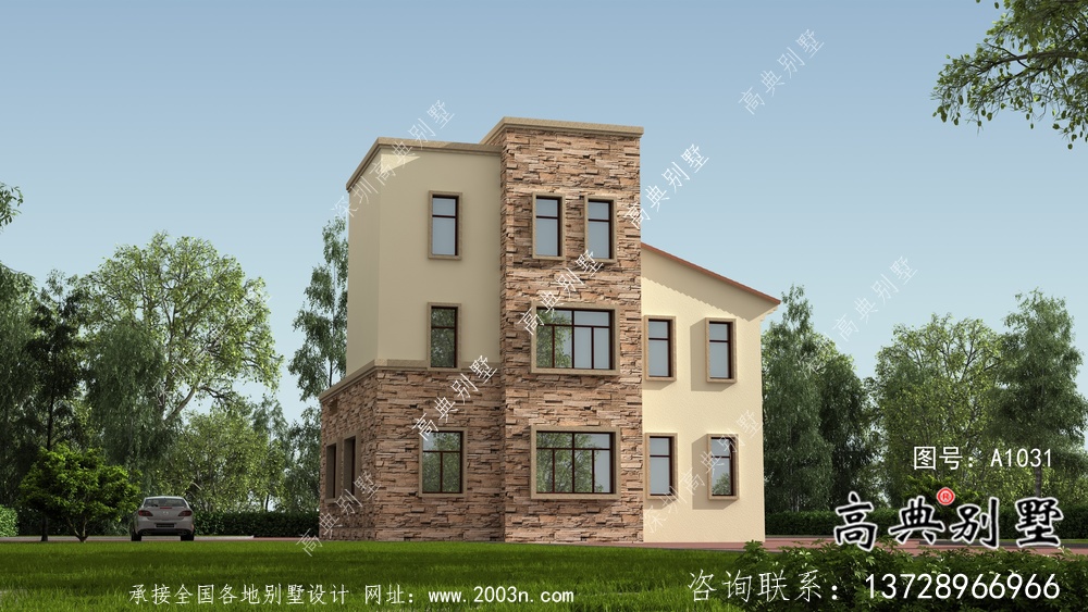 最新款乡村高端欧式平屋顶自建别墅工程图纸