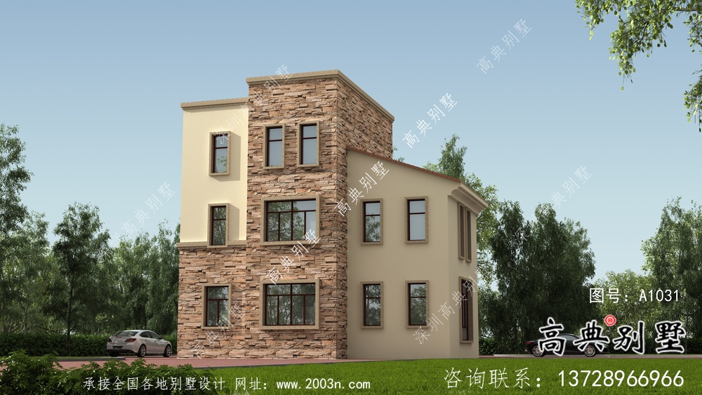 最新款乡村高端欧式平屋顶自建别墅工程图纸