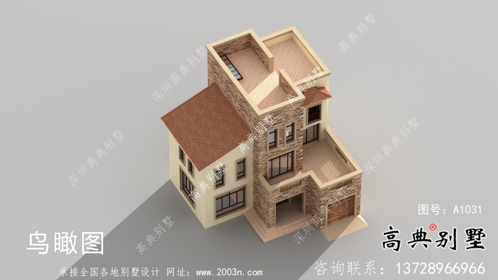 最新款乡村高端欧式平屋顶自建别墅工程图纸