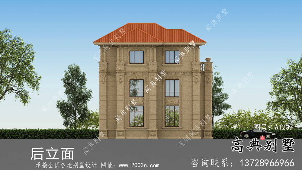 农村三层欧式别墅效果图施工图