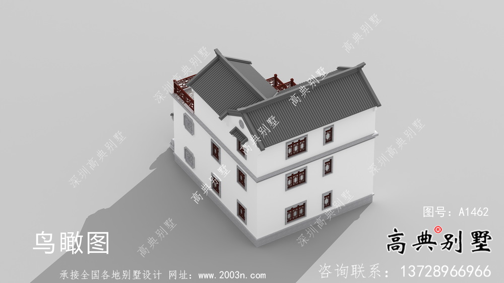 新中式三层乡村别墅设计图纸及效果图
