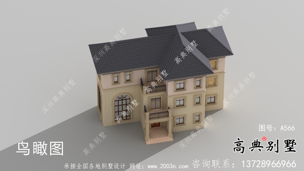 农村复式三层欧式别墅设计效果图