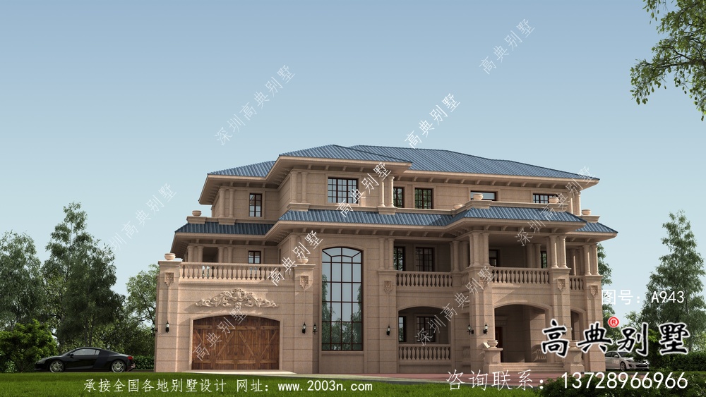 欧式石材三层别墅建筑设计图纸