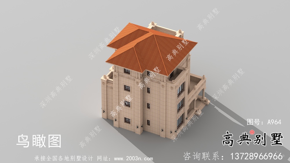 乡村欧式四层石材别墅设计外观效果图