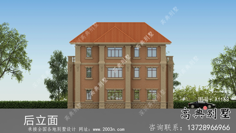 复式欧式三层带露台别墅外观效果图