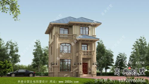 欧式乡村三层小别墅带阳台设计图纸