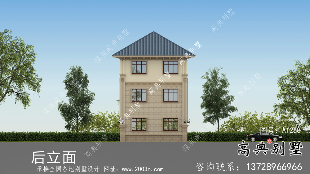 欧式乡村三层小别墅带阳台设计图纸