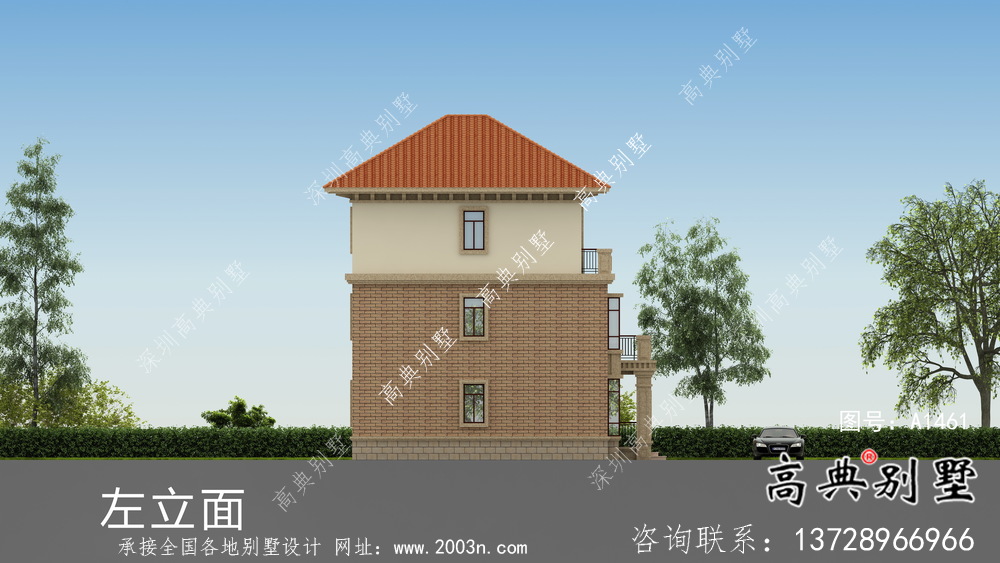 欧式三层带阳台乡村别墅设计图纸