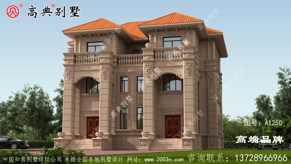 豪华欧式石材双拼三层别墅