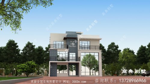 主体以飘窗设计的现代三层别墅