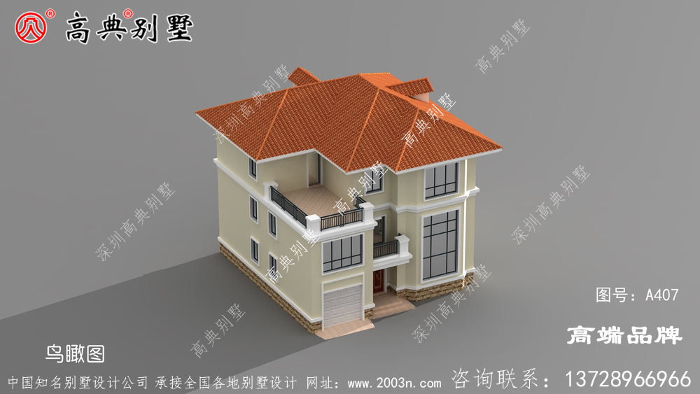 精致外观的三层农村欧式风格别墅效果图