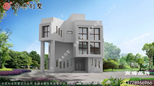 现代三层楼房设计图，庄重大气，双露