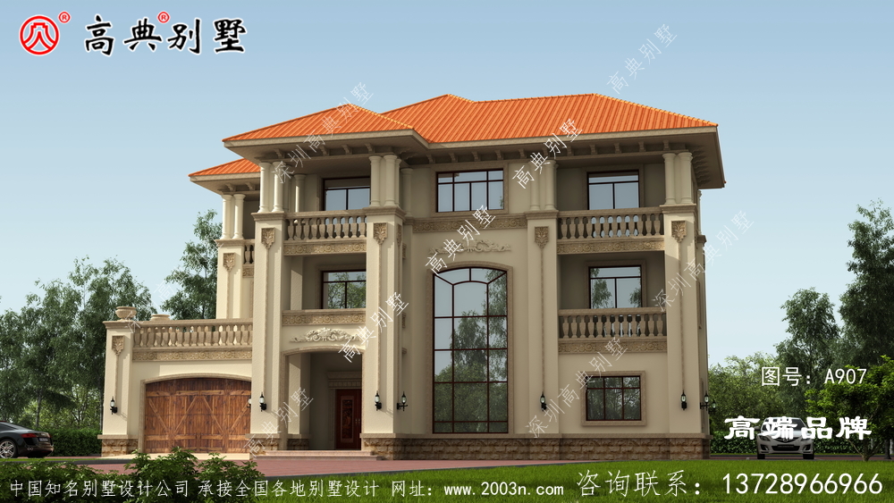 欧式优雅三层乡村别墅设计图纸