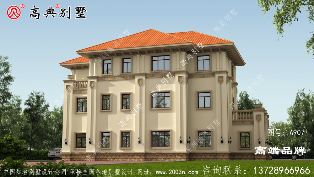 欧式优雅三层乡村别墅设计图纸