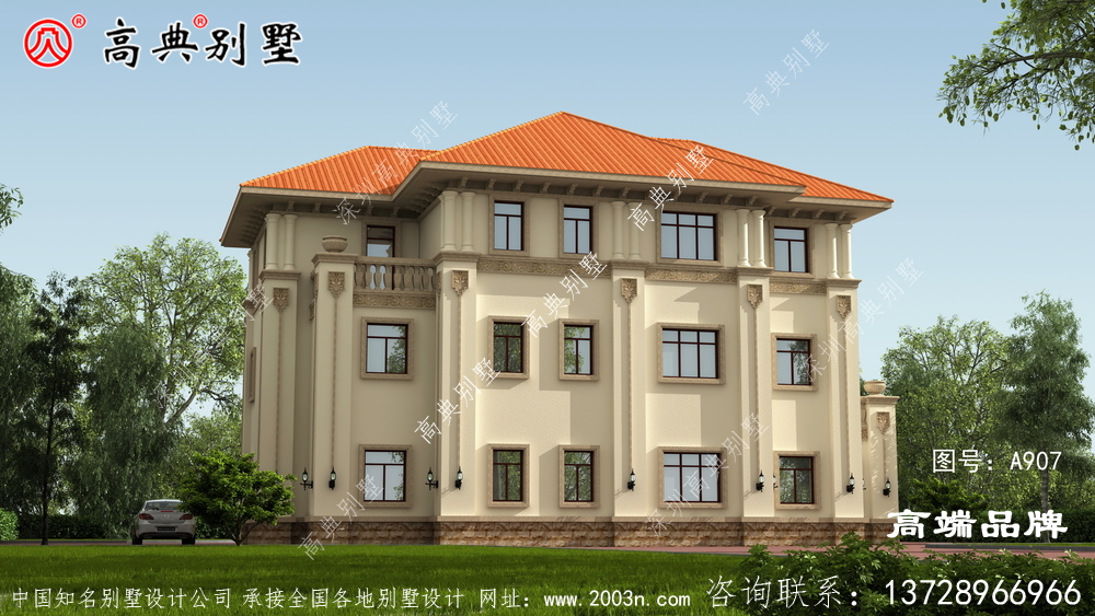 欧式优雅三层乡村别墅设计图纸