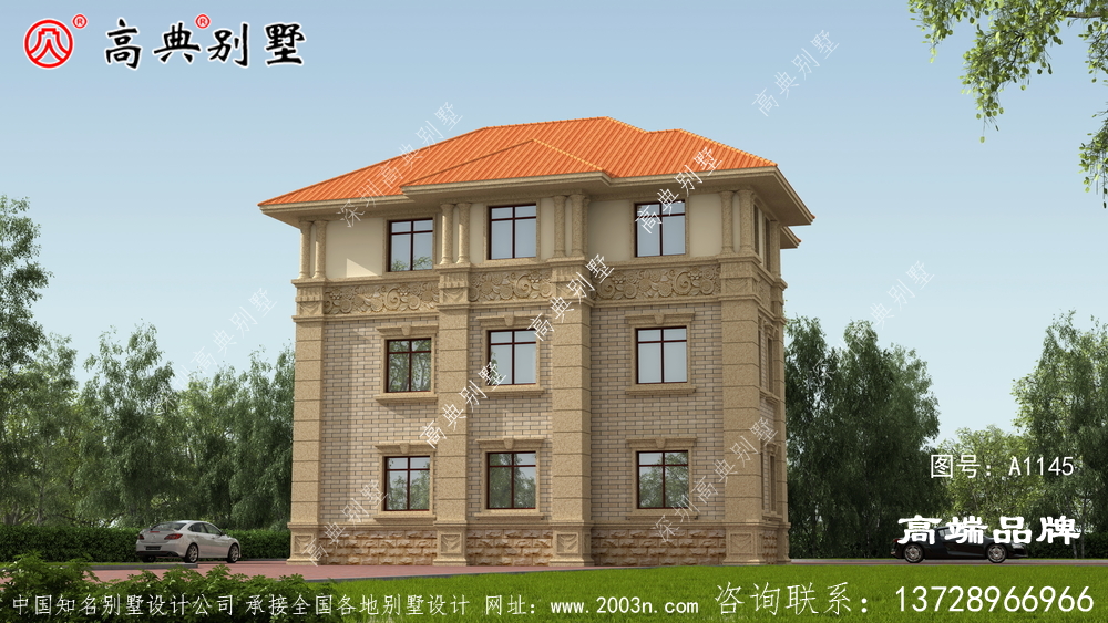 农村复式三层高档欧式别墅效果图