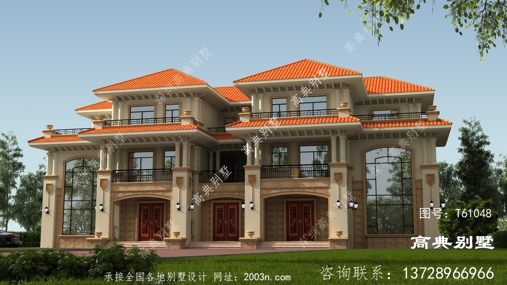 豪华欧式三层复式双拼别墅施工图及设计图
