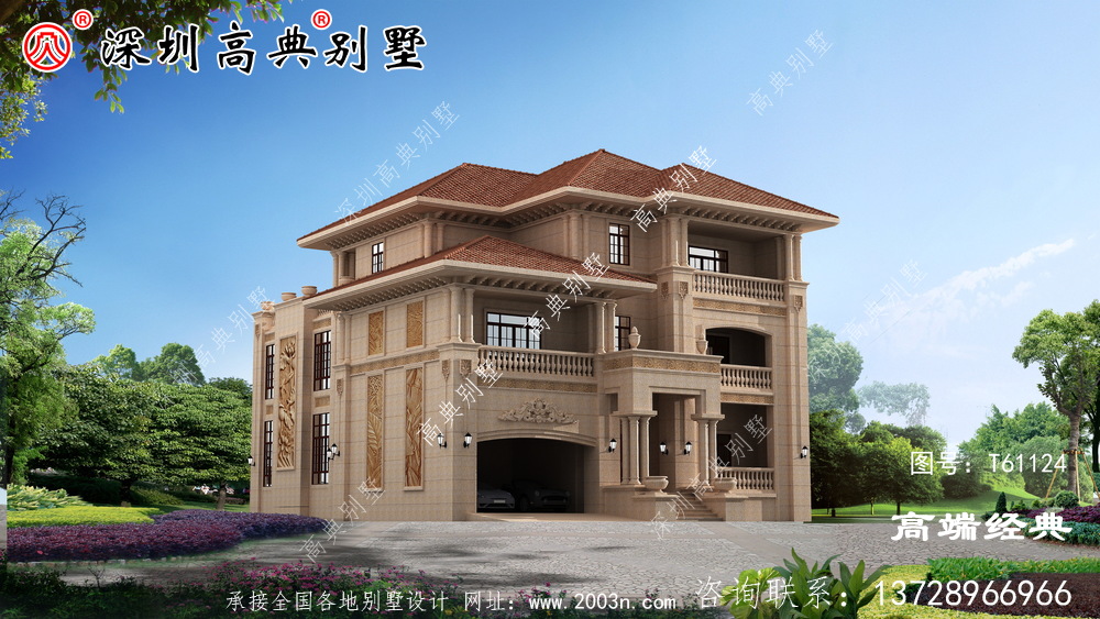 三层欧式别墅自建房，靓丽的外观色调