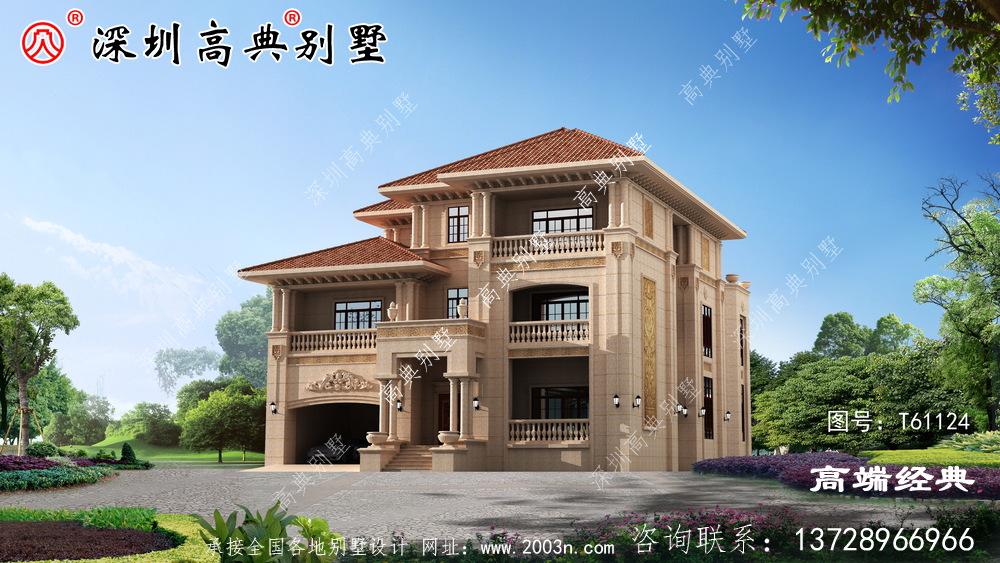 三层欧式别墅自建房，靓丽的外观色调